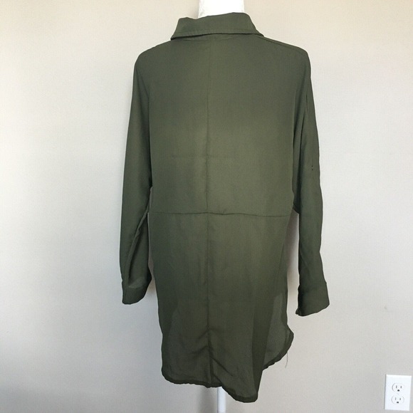 Ruiyige Women's Medium Olive Green Sheer Blouse Button Up Shirt Long Sleeve, - Picture 3 of 11